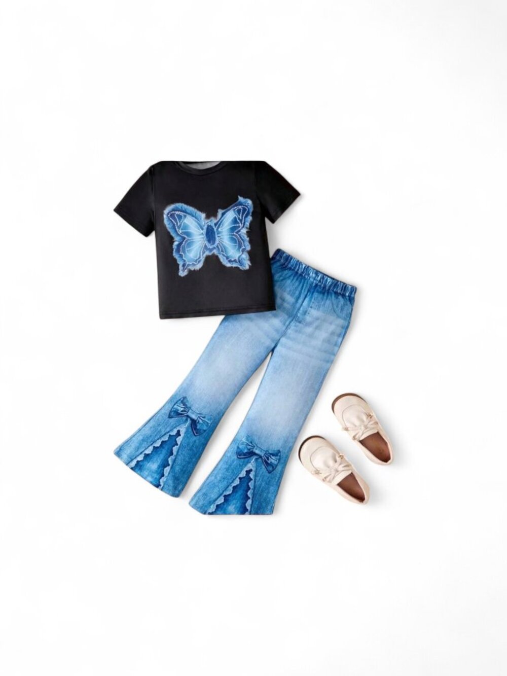 New Gils Street Fashion Butterfly Short Sleeve T Shirt & Flared Pants Set Size 4